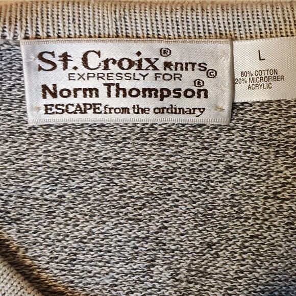 ST Croix Knits Norm Thompson Mens V Neck Argyle Sweater L Grey Cotton Blend - Picture 7 of 8